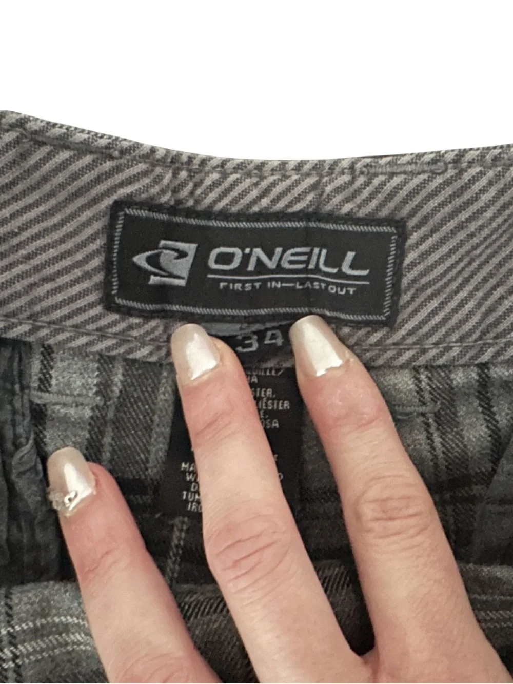 O'Neill Hybrid Walk Shorts Men's Size 34 Plaid Gray Black 10” Casual Shorts